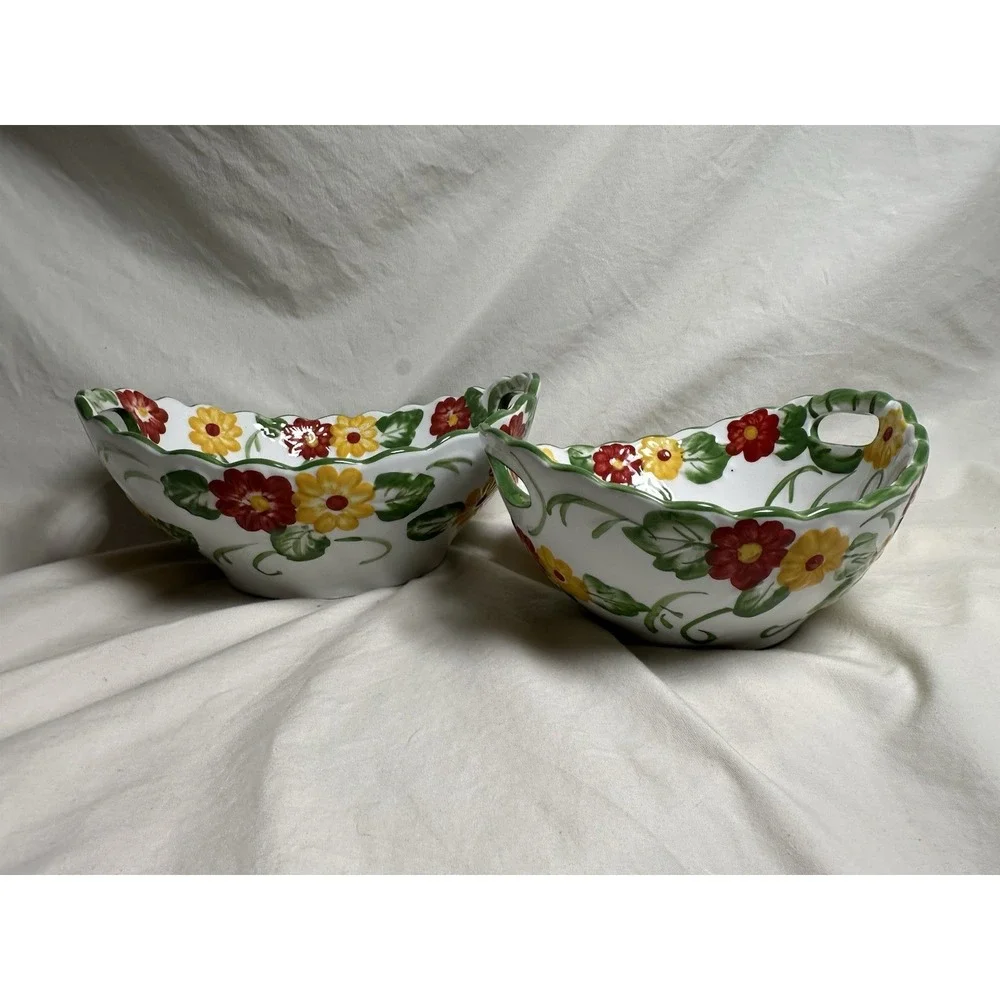 Temp-tations by Tara Floral Embroidery Handled Nesting Serving Bowls Set of 2